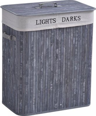 HOMCOM Collapsible Bamboo Laundry Hamper Organizer Clothes Washing Basket Bin Storage Box Removable Lining Large Section Double - Home Living | TJ Hughes