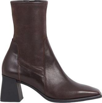 Vagabond Elegante Chocolade Leren Enkellaarzen - Dames - Laarzen met Hak - Bruin - 38 EU - Leer - Schoenen