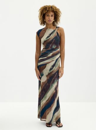 Ever New Womens Karina asymmetrical collar long mesh dress