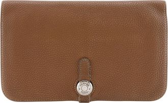 Herm&egrave;s Brown Taurillon Clemence Leather Long Wallet (Bi-Fold) (Pre-Owned)