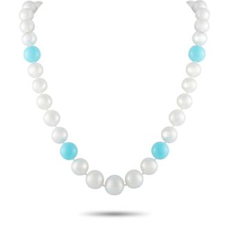 Luxury Bazaar 18K Yellow Gold Pearl and Turquoise Necklace MF14-080726