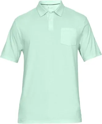 Under Armour Mens Charged Cotton Scramble Golf Polo Shirt Top In Aqua Foam