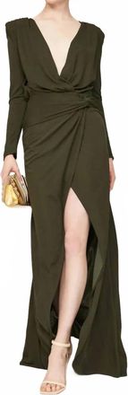 Something Navy V-Neck Wrap Gown In Olive