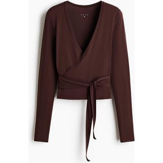 H&M Sports Wrap Top In Modal in Warm Brown at Nordstrom, Size X-Large