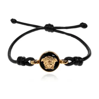 Versace Accessoires, unisex, Zwart, ONE Size, Leer, Medusa Leren Armband