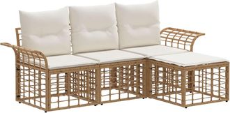 vidaXL Conjunto De Sof&aacute;s De Exterior 4 Uds. Natural Y Crema Poli&eacute;ster Vidaxl