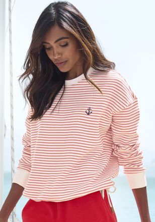 H.I.S Sweatshirt H.I.S, Damen, Gr. 32/34, rot (rot, sanftes wei&szlig;), Sweatware, Obermaterial: 60% Baumwolle, 40% Polyester, gestreift, bequem h&uuml;ftlang, Rundha