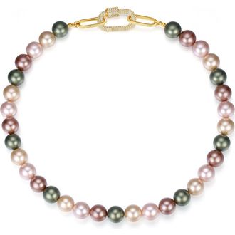 Classicharms Shell Pearl Necklace with Gem-Encrusted Carabiner Lock in Gold at Nordstrom
