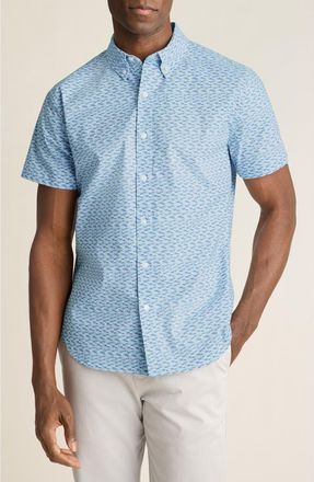 Bonobos Fish Party Slim Fit Short Sleeve Button-Down Shirt in Blue/Lavendar Fish at Nordstrom Rack, Size Xx-Large