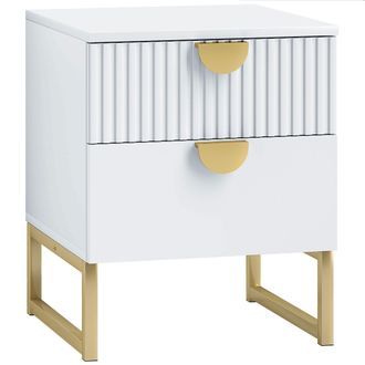 HOMCOM Bedside Table with 2 Drawers for Bedroom - Living Room - White | TJ Hughes