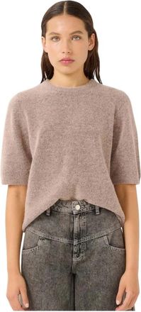 Gestuz Gebreide Tee Top met Ronde Hals - Dames - Ronde hals truien - Roze - L - Wol - Truien & Vesten