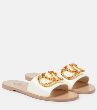 Valentino Garavani VLogo Signature embellished leather slides