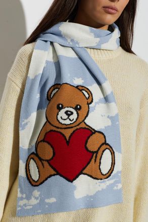 Moschino Scarf With A Characteristic Teddy Bear Motif, Unisex, Blue