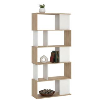 Dmora Dmora - Estante Para Libros Coralie, Estante De Oficina, Porta Libros M&oacute;vil, Biblioteca, 80x30 H174 Cm, Roble Y Blanco