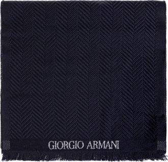 Giorgio Armani Wol sjaal met visgraatpatroon - Heren - Sjaals - Blauw - ONE Size - Wol - Accessoires