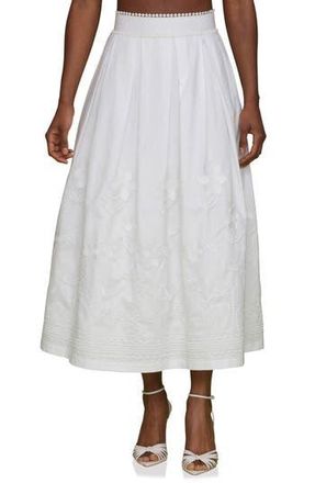 Avec Les Filles Floral Embroidered Pleated Cotton Midi Skirt in White at Nordstrom Rack, Size 0