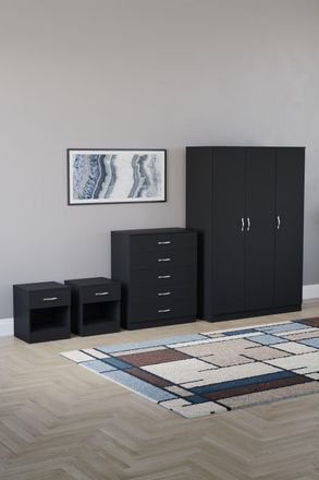 Home Discount Vida Designs 4Pc Bedroom Set 2xBedside Chest, 4 Drawer Chest, Wardrobe in Black