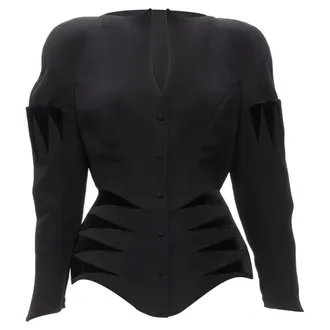 Thierry Mugler rare THIERRY MUGLER Vintage black wool geometric velvet peplum jacket IT40 S
