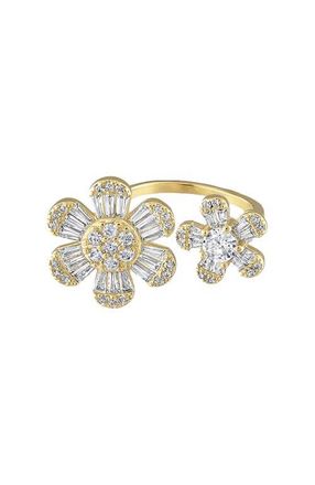 BEN ONI Pave and Baguette CZ Flower Ring in Gold at Nordstrom