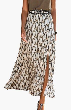 Lascana Womens Side Slit Maxi Skirt in Ivory Khaki at Nordstrom, Size 12