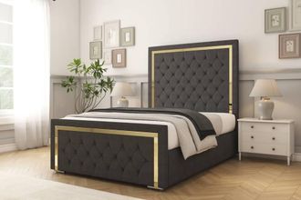 Comfort Beds Sofia Gold Dumfries Bed Frame - 50 Upholstered Headboard in Dark Grey | Size: Single