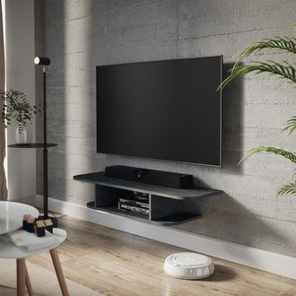 Vicco Mueble Bajo Para Tv Lorio, Hormig&oacute;n Negro, 105 X 18.2 Cm Con Compartimentos Abiertos