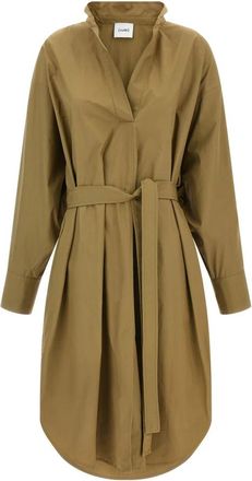 Nude Chemisier Midi Jurk - Dames - Shirt Kleedjes - Bruin - XS - Katoen - Kleedjes