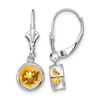 Diamond2Deal 14k White Gold 6mm Citrine Drop Dangle Earrings