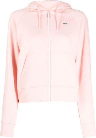 Lacoste logo-patch zipped hoodie - women - Cotton - 42 - Pink