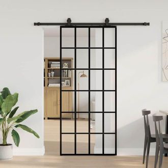 vidaXL Vidaxl - Puerta Corredera Con Set Herrajes Negro 90x205 Cm Vidrio Esg
