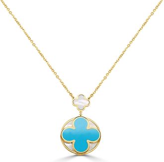 Italian Gold, Inc 14K Yellow Gold Clover Necklace - Turquoise & Mother of Pearl