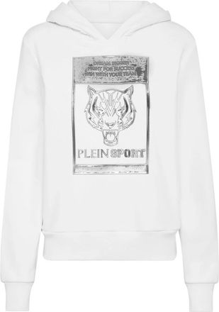 Plein Sport Hoodie Sweatshirt Tijger - Dames - Sportshirts - Wit - L - Katoen - Fitness