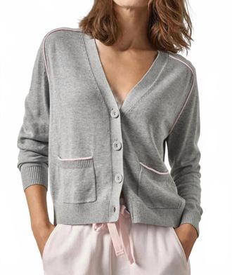 Lilla P Saddle Sleeve V-Neck Cardigan In Heather Grey