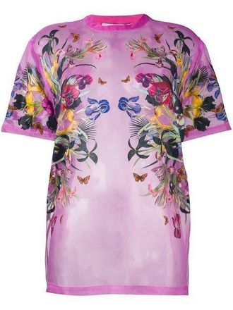 Givenchy Givrenchy Pink Silk Sheer Chiffon Floral Print T-Shirt Size XS
