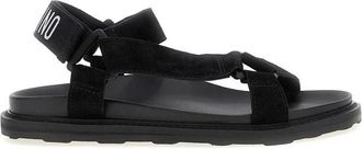 Moschino Zwarte Logosandaal - Heren - Sandalen - Zwart - 46 EU - Leer - Schoenen