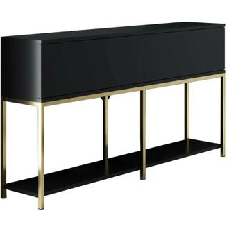 Dmora Aparador Djimsit, Buf&eacute; De Sal&oacute;n, Aparador De Sal&oacute;n, Despensa De Cocina, 150x30h80 Cm, Negro Y Oro - Dmora