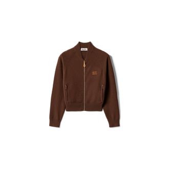 Miu Miu Cashmere Zipper Cardigan, Woman, Cocoa Brown, Size 36