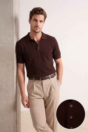 Trendyol MAN Heren Bruin Effen Kort Regular fit Poloshirts