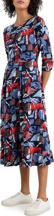 Seasalt Cornwall Wild Bouquet Stretch Organic Cotton Midi Dress in Marine Forms Mussel at Nordstrom, Size 12 Us