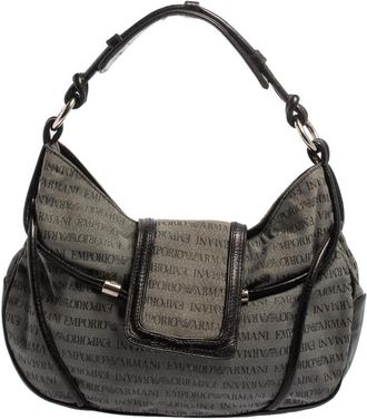 Emporio Armani Black/grey Monogram Canvas And Leather Hobo