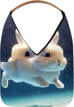 Generic Lovely Rabbit Swims Underwater Reusable Lightweight Grocery Bags - Foldable Into Compact Pouch, Washable & Sturdy, Multipurpose for Shopping and Trave