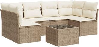 vidaXL Vidaxl - Set Sof&aacute;s De Jard&iacute;n 7 Piezas Y Cojines Rat&aacute;n Sint&eacute;tico Beige