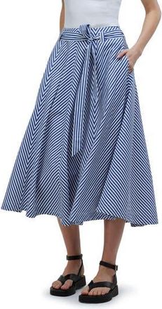 Madewell Stripe Flare Poplin Midi Skirt in Pure Blue at Nordstrom Rack, Size 00