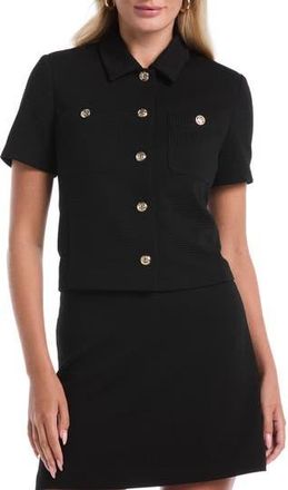 Shelli Segal Short Sleeve Button Up Jacket in Black at Nordstrom Rack, Size X-Large
