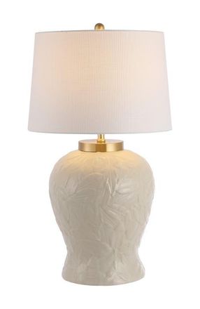 Jonathan Y Designs Regency Palm Leaf 31.5 Ceramic/Metal Bohemian Cottage LED Table Lamp, Cream at Nordstrom