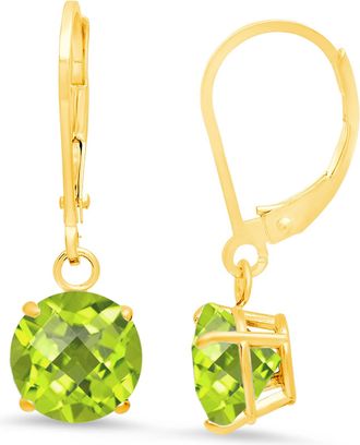 MAX + STONE 10K Yellow Gold Round Checkerboard Cut Gemstone Leverback Earrings (8mm)
