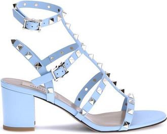 Valentino Garavani Womens Rockstud Sandal Studded Heels - Light Blue Leather - Size 35.5 EU/IT