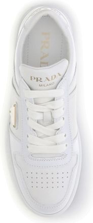 Prada Womens Sneakers Downtown Bold White Upper: Calf Leather Lace-Up Shoes Flat