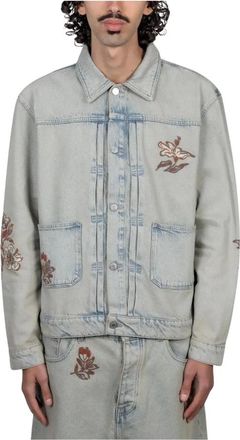Dr&ocirc;le de Monsieur Giacca in denim ricamata floreale - - Jackets - Uomo - Blu - L