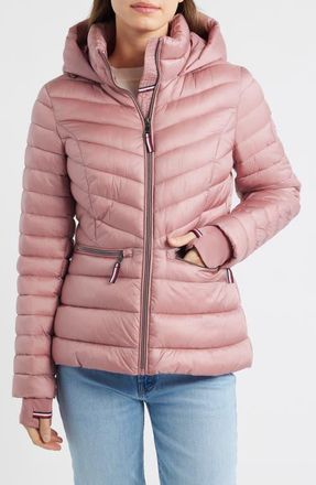Tommy Hilfiger Packable Chevron Puffer Jacket with Hood in Bonita Pink at Nordstrom, Size X-Large